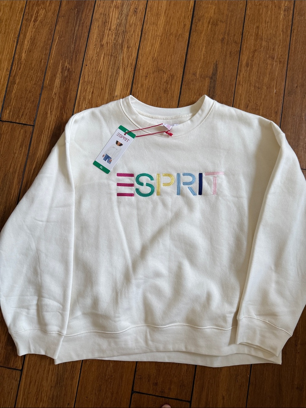 Esprit Cream Crewneck Sweatshirt with Multicolor Logo